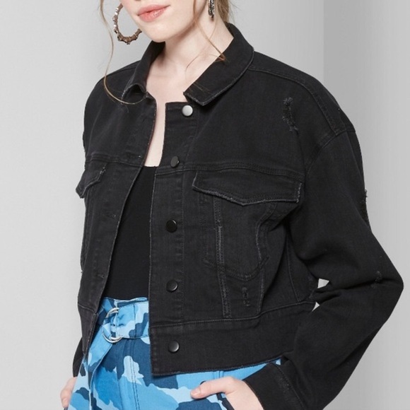 Wild Fable Cropped Black Denim Jacket 